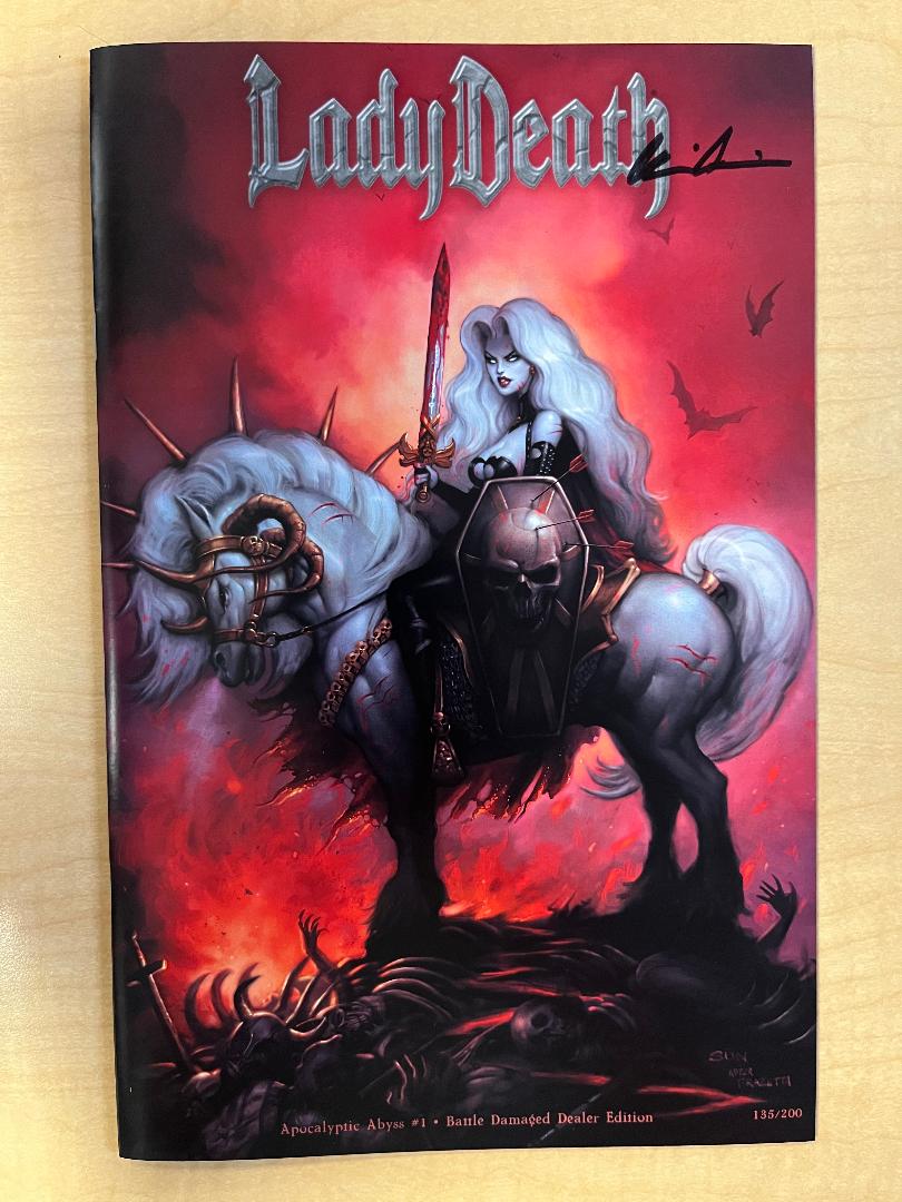 Lady Death Apocalyptic Abyss #1 Battle Damaged Dealer Edition Variant Cover by Sun Khamunaki Signed by Brian Pulido w/COA Limited to 200