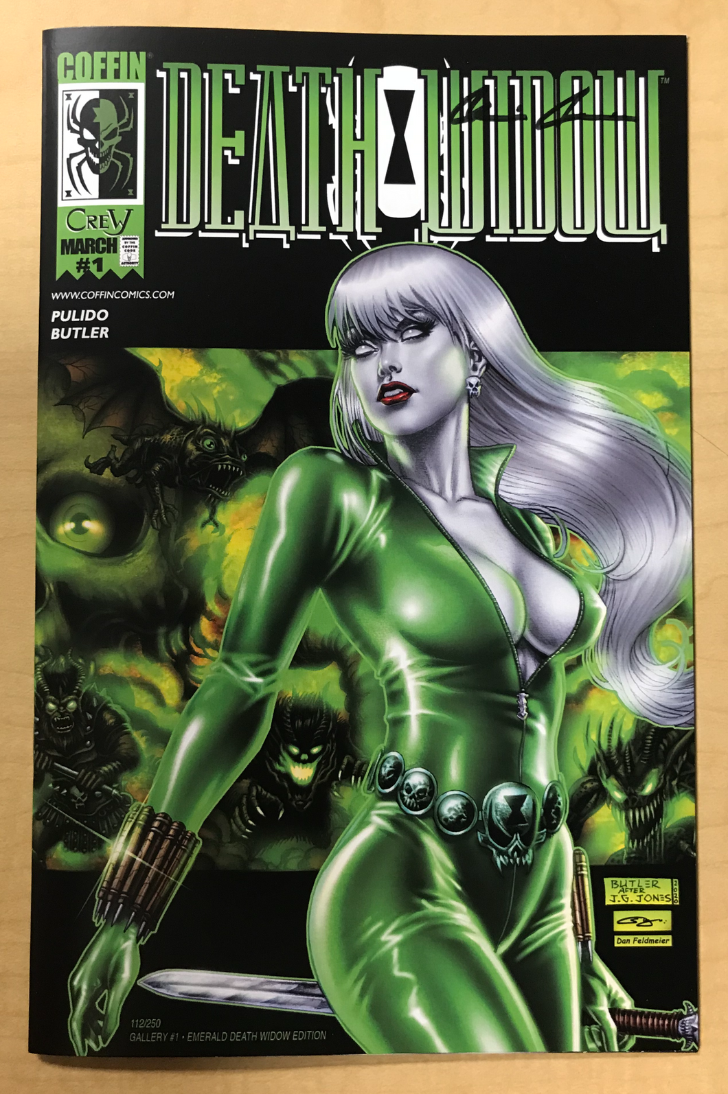 Lady Death: Killers #1 Emerald Death Widow Edition by Steven Butler ECCC Exclusive Signed by Brian Pulido w/ COA Black Widow Homage Only 250 Copies Made!!!