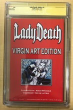 Load image into Gallery viewer, Lady Death Gallery #1 Deathcrawler Virgin Art Edition MM Artist Proof Double Signed by Marat Mychaels &amp; Brian Pulido CGC Signature Series Graded 9.8 Only 5 Copies Made!!!