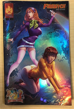 Load image into Gallery viewer, Firebitch #1 Velma &amp; Daphne Nice &amp; Naughty Cosplay Scooby Doo CHROME HOLO-FOIL JEWELED 2 Book Variant Set by Alfred Trujillo &amp; Cara Nicole BooKooComix Exclusive Editions Limited to 13 Serial Numbered Sets!!!