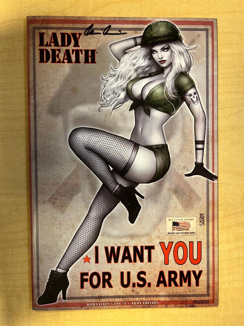 Lady Death Damnation Game #1 Army Edition NICE Variant Cover by Nathan Szerdy Signed by Brian Pulido w/COA Limited to 200