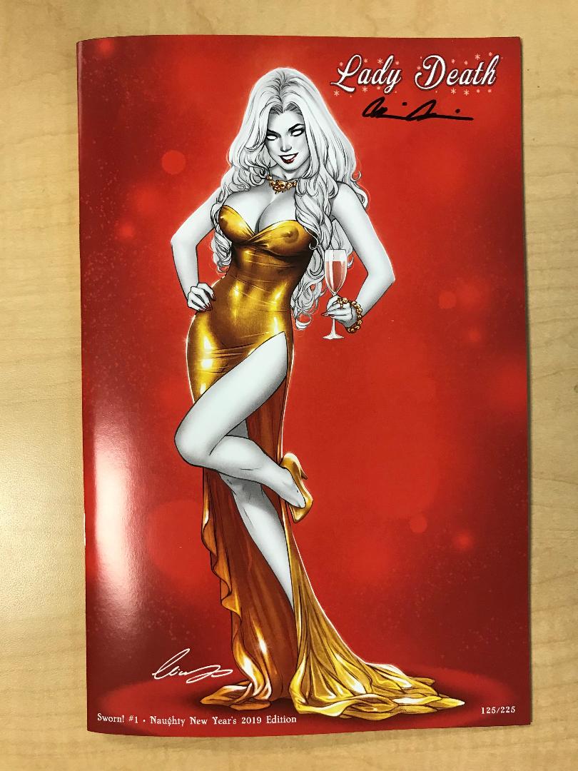 Lady Death Sworn #1 NAUGHTY New Years 2019 Variant Cover by Elias Chatzoudis Signed Brian Pulido