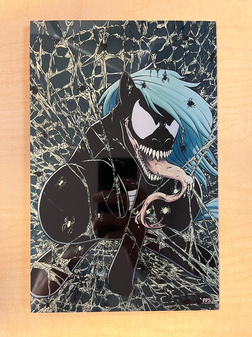 My Nightmarish Little Venomous Ponies & The Magical Friendship Zombies #1 Spider-Man #1 Todd McFarlane Homage Metal Black Light Virgin Printer Proof PP Variant Cover by Jacob Bear Limited to 10 Serial Numbered Copies 2022 ECCC Exclusive Edition