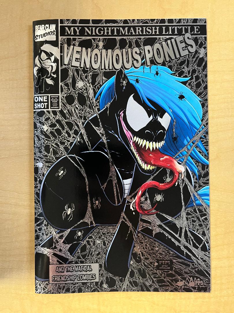 My Nightmarish Little Venomous Ponies & The Magical Friendship Zombies #1 Spider-Man #1 Todd McFarlane Homage Silver Foil Trade Dress Printer Proof PP Variant Cover by Jacob Bear Limited to 10 Serial Numbered Copies 2022 ECCC Exclusive Edition